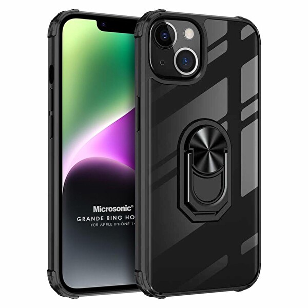 Microsonic Apple Iphone 14 Kılıf Grande Clear Ring Holder Siyah