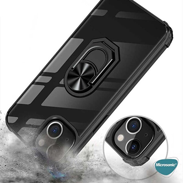 Microsonic Apple Iphone 14 Kılıf Grande Clear Ring Holder Siyah