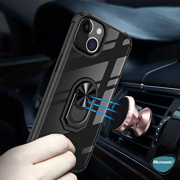Microsonic Apple Iphone 14 Kılıf Grande Clear Ring Holder Siyah