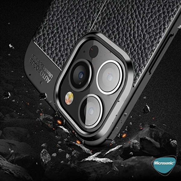 Microsonic Apple Iphone 14 Pro Max Kılıf Deri Dokulu Silikon Siyah