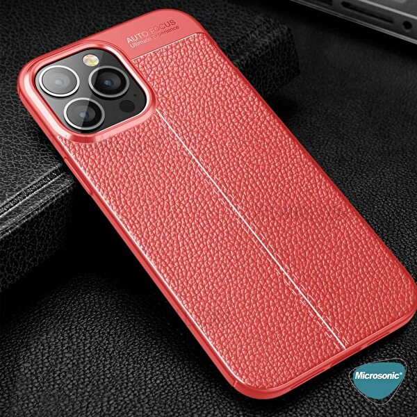Microsonic Apple Iphone 14 Pro Max Kılıf Deri Dokulu Silikon Siyah