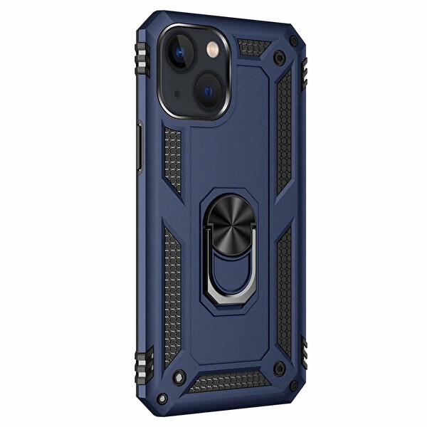 Microsonic Apple Iphone 14 Plus Kılıf Military Ring Holder Lacivert
