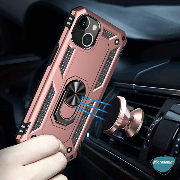 Microsonic Apple Iphone 14 Plus Kılıf Military Ring Holder Lacivert
