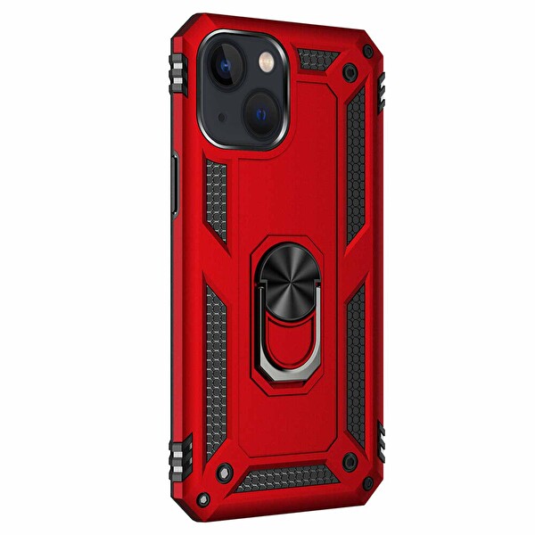 Microsonic Apple Iphone 15 Plus Kılıf Military Ring Holder Kırmızı