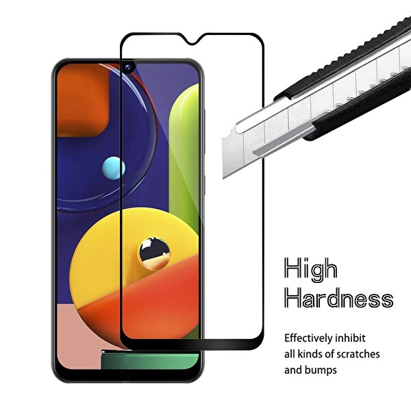 Microsonic Samsung Galaxy A50s Tam Kaplayan Temperli Cam Ekran Koruyucu Siyah
