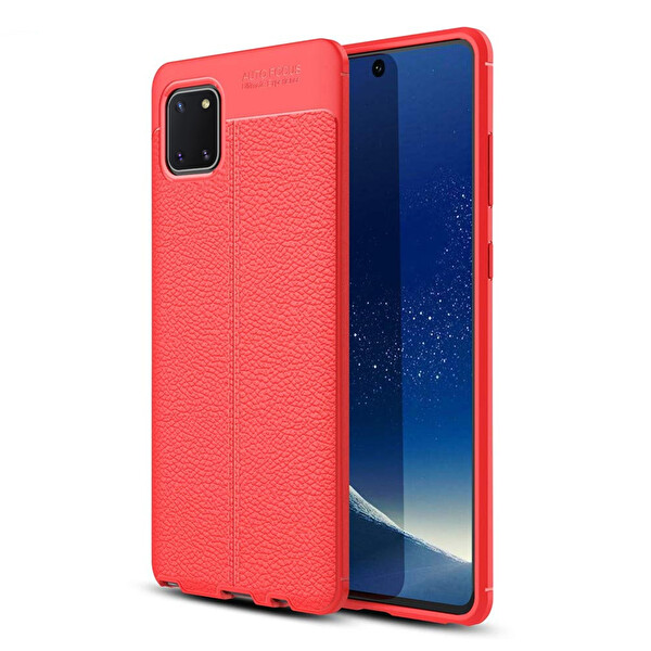 Microsonic Samsung Galaxy A81 (note 10 Lite) Kılıf Deri Dokulu Silikon Kırmızı