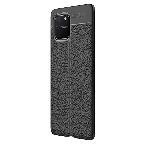 Microsonic Samsung Galaxy A91 (s10 Lite) Kılıf Deri Dokulu Silikon Siyah