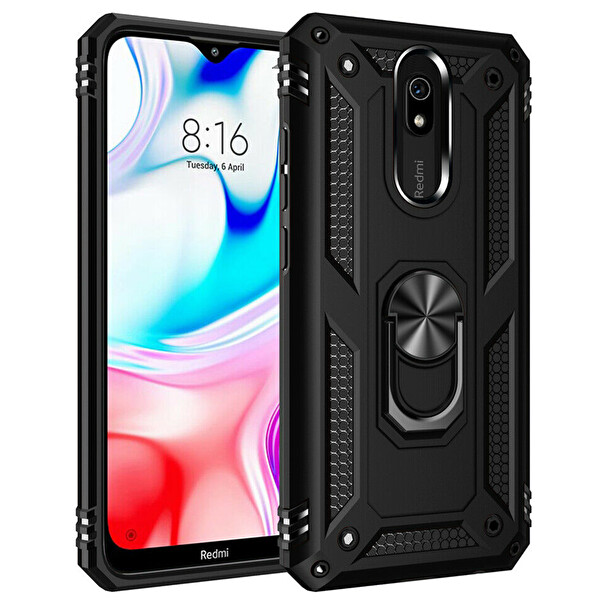 Microsonic Xiaomi Redmi 8a Kılıf Military Ring Holder Siyah