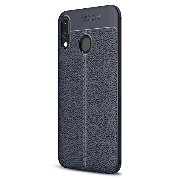 Microsonic Samsung Galaxy M10s Kılıf Deri Dokulu Silikon Lacivert