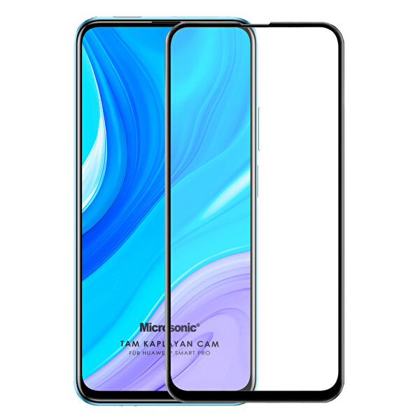 Huawei P Smart Pro Tam Kaplayan Temperli Cam Ekran Koruyucu Siyah