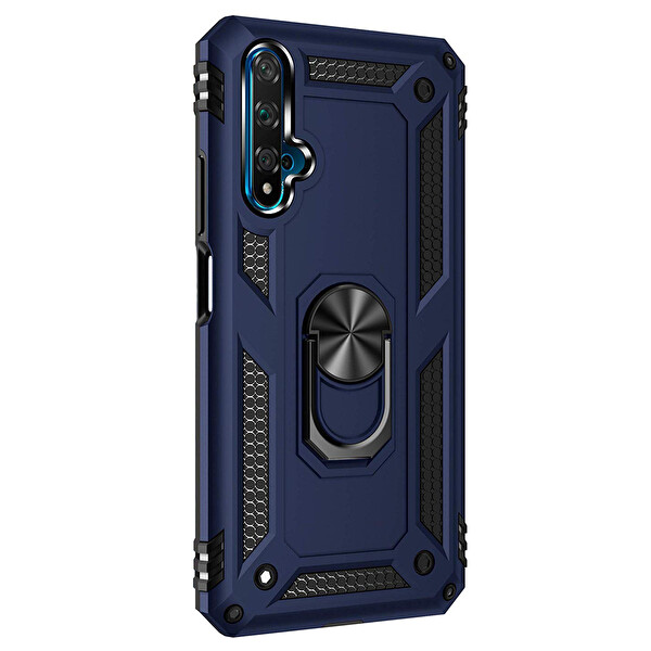 Microsonic Huawei Nova 5t Kılıf Military Ring Holder Lacivert