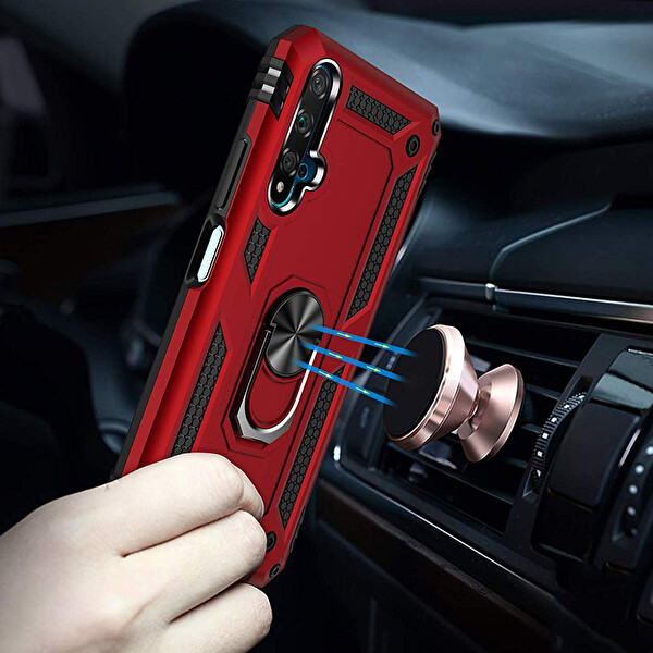 Microsonic Huawei Nova 5t Kılıf Military Ring Holder Lacivert