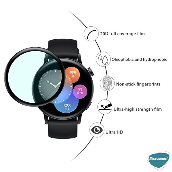Microsonic Huawei Watch Gt4 41mm Tam Kaplayan Temperli Cam Full Ekran Koruyucu Siyah
