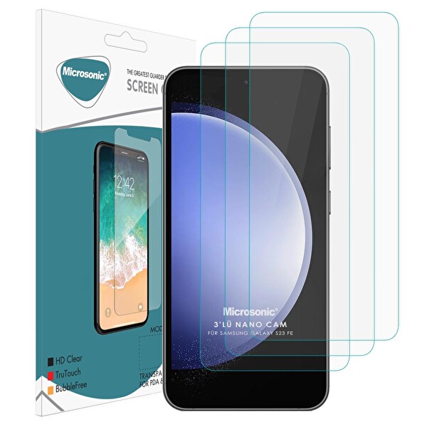 Microsonic Samsung Galaxy S23 Fe Screen Protector Nano Glass Cam Ekran Koruyucu (3`lü Paket)