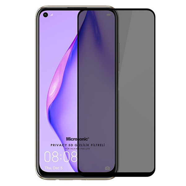 Microsonic Huawei P40 Lite Privacy 5d Gizlilik Filtreli Cam Ekran Koruyucu Siyah
