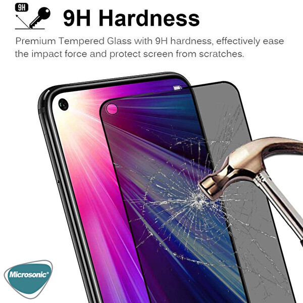 Microsonic Huawei P40 Lite E Privacy 5d Gizlilik Filtreli Cam Ekran Koruyucu Siyah