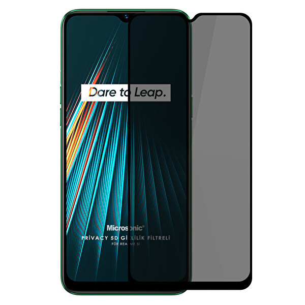 Microsonic Realme 5i Privacy 5d Gizlilik Filtreli Cam Ekran Koruyucu Siyah