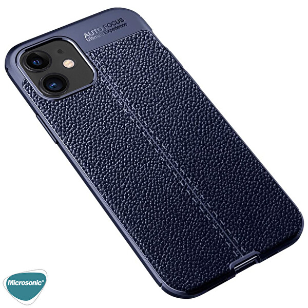 Microsonic Apple Iphone 12 Kılıf Deri Dokulu Silikon Lacivert