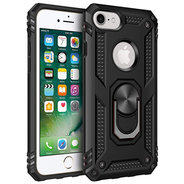 Microsonic Apple Iphone 6s Plus Kılıf Military Ring Holder Siyah