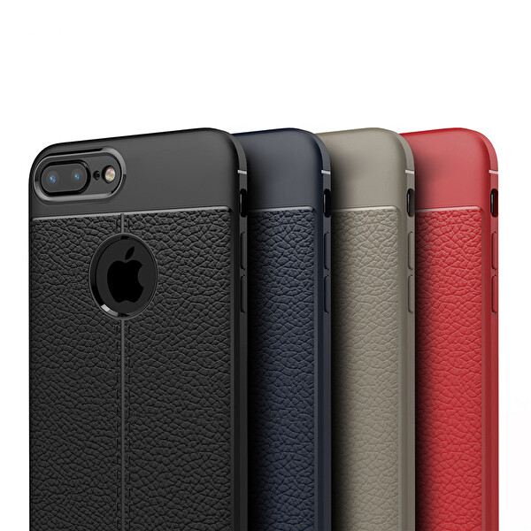 Microsonic Apple Iphone 8 Plus Kılıf Deri Dokulu Silikon Siyah