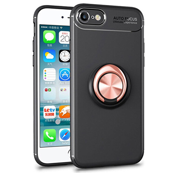 Microsonic Apple Iphone 6 Kılıf Kickstand Ring Holder Siyah Rose