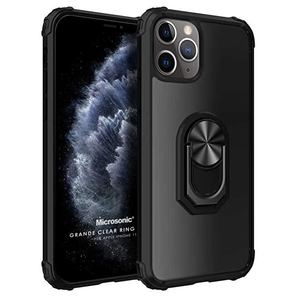 Microsonic Apple Iphone 11 Pro Kılıf Grande Clear Ring Holder Siyah