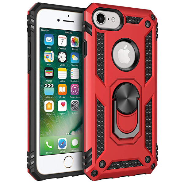 Microsonic Apple Iphone 6s Plus Kılıf Military Ring Holder Kırmızı