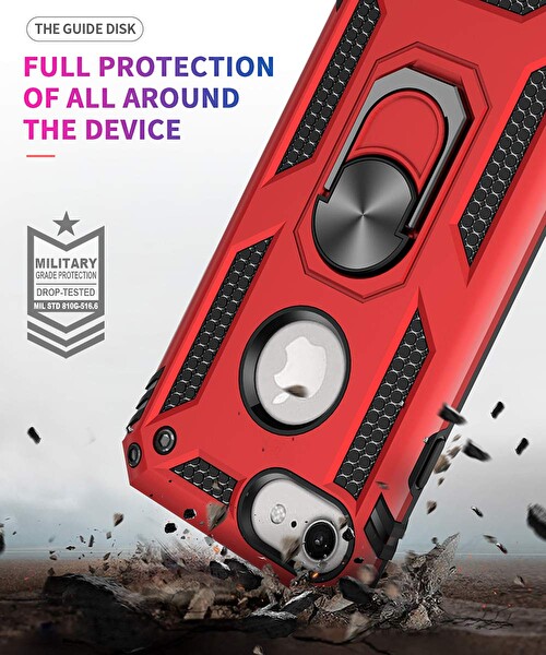 Microsonic Apple Iphone 6s Plus Kılıf Military Ring Holder Kırmızı