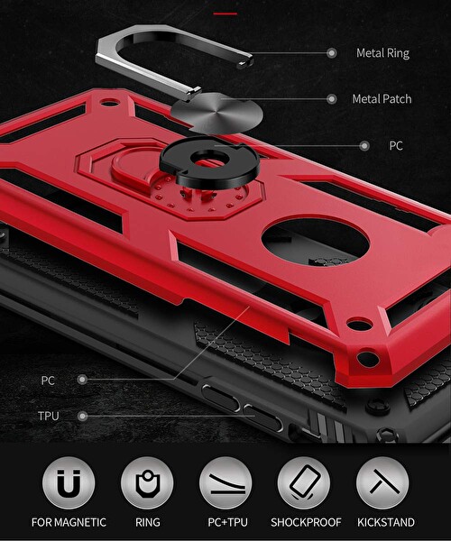 Microsonic Apple Iphone 6s Plus Kılıf Military Ring Holder Kırmızı