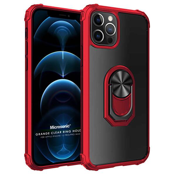 Microsonic Apple Iphone 12 Pro Max Kılıf Grande Clear Ring Holder Kırmızı