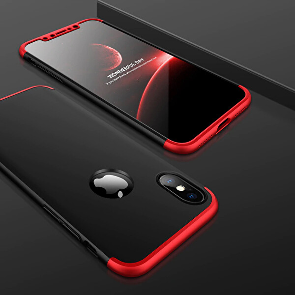 Microsonic Apple Iphone Xs Kılıf Double Dip 360 Protective Siyah Kırmızı