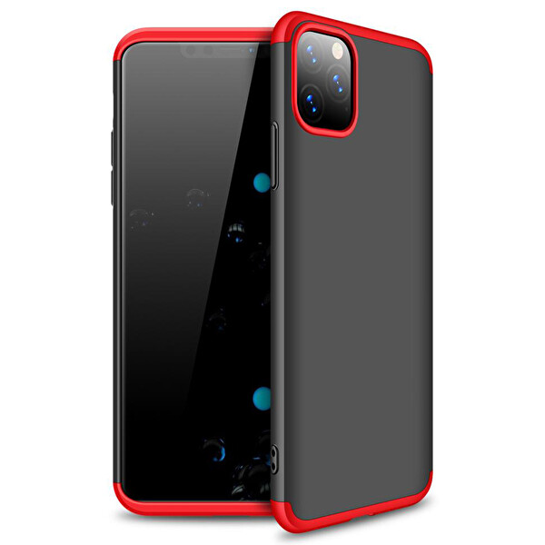 Microsonic Apple Iphone 11 Pro Max (6.5'') Kılıf Double Dip 360 Protective Siyah Kırmızı