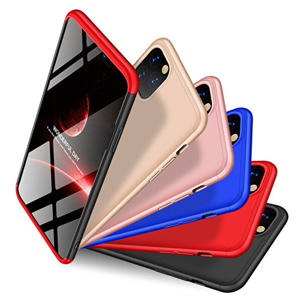 Microsonic Apple Iphone 11 Pro Max (6.5'') Kılıf Double Dip 360 Protective Siyah Kırmızı