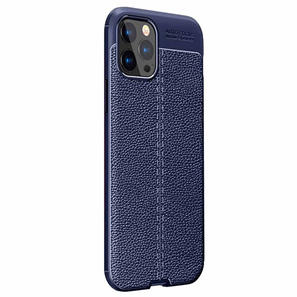 Microsonic Apple Iphone 13 Pro Max Kılıf Deri Dokulu Silikon Lacivert