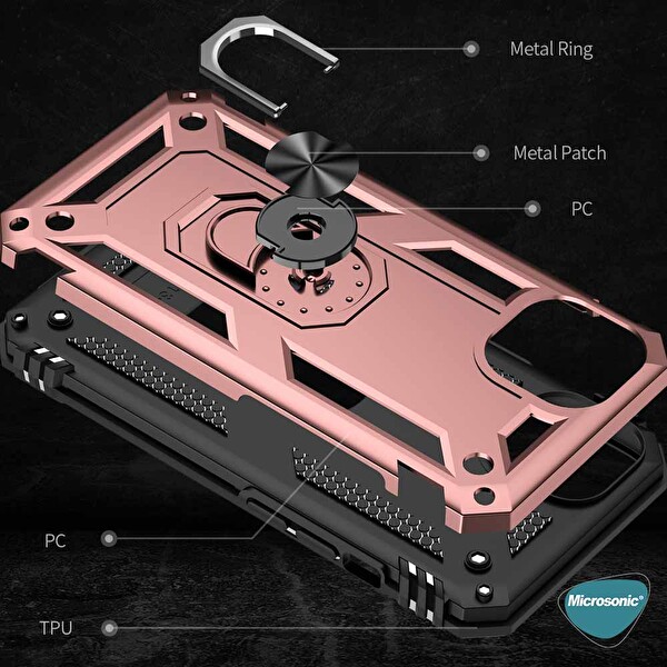 Microsonic Apple Iphone 13 Mini Kılıf Military Ring Holder Kırmızı