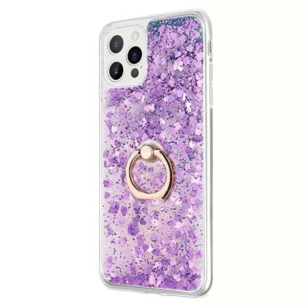 Microsonic Apple Iphone 13 Pro Kılıf Glitter Liquid Holder Mor