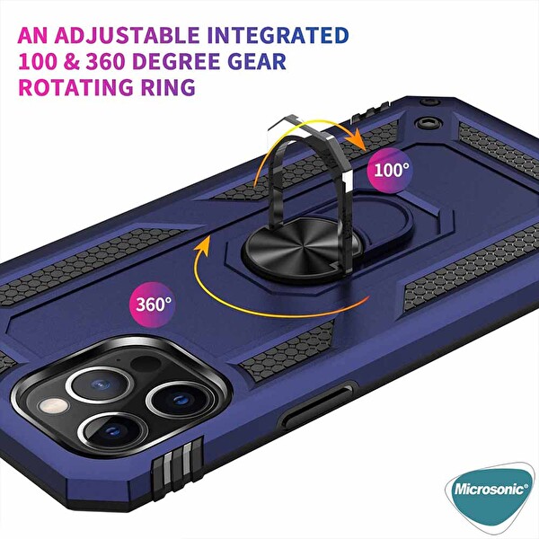Microsonic Apple Iphone 14 Pro Kılıf Military Ring Holder Siyah