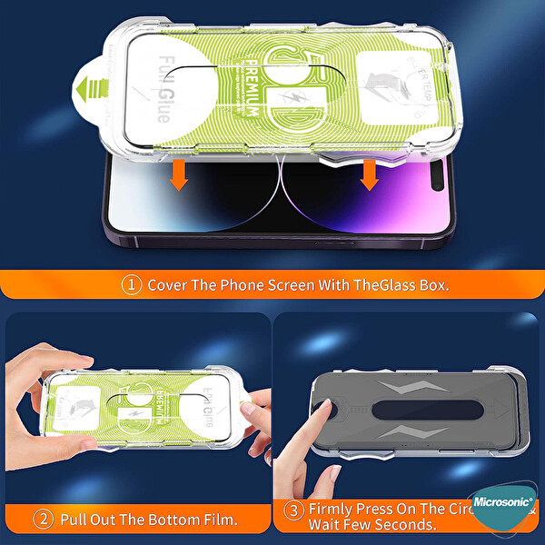 Microsonic Apple Iphone 15 Magic Uygulama Aparatlı Tam Kapatan Ekran Koruyucu Siyah