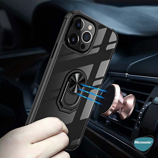 Microsonic Apple Iphone 14 Pro Kılıf Grande Clear Ring Holder Lacivert