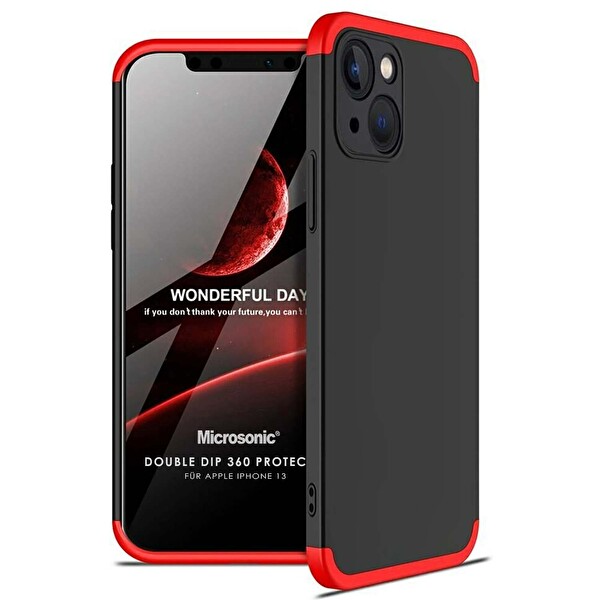 Microsonic Apple Iphone 13 Kılıf Double Dip 360 Protective Siyah Kırmızı