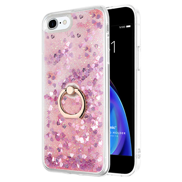 Microsonic Apple Iphone Se 2022 Kılıf Glitter Liquid Holder Pembe