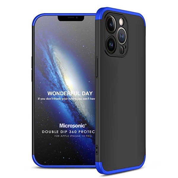 Microsonic Apple Iphone 13 Pro Kılıf Double Dip 360 Protective Siyah Mavi