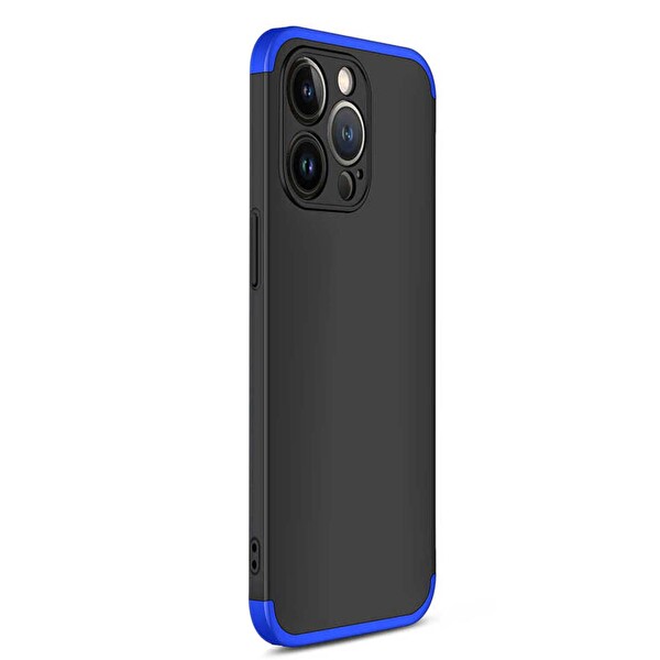 Microsonic Apple Iphone 13 Pro Kılıf Double Dip 360 Protective Siyah Mavi
