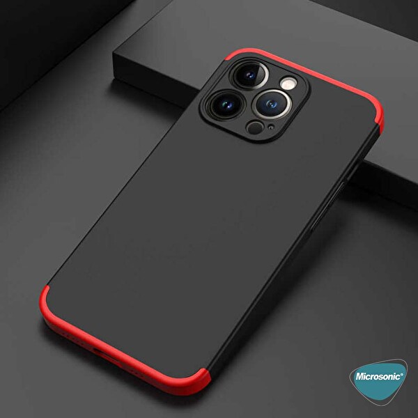 Microsonic Apple Iphone 13 Pro Kılıf Double Dip 360 Protective Siyah Mavi