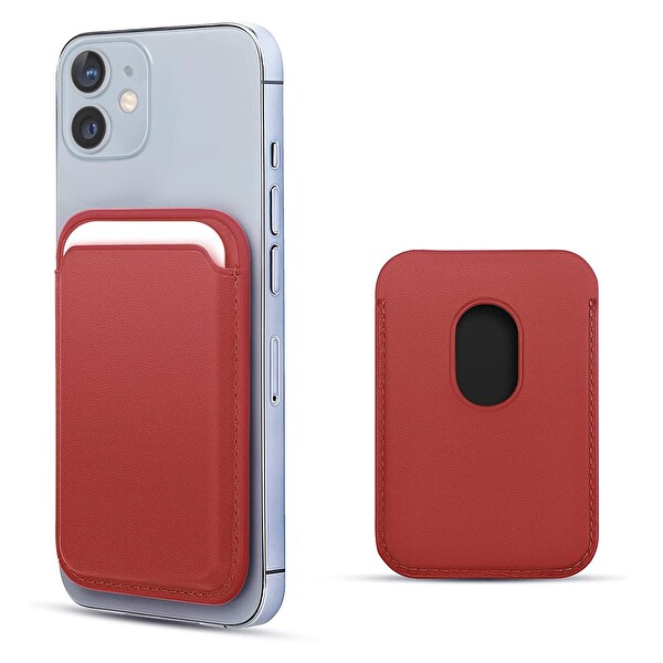 Microsonic Apple Iphone 12 Leather Wallet Magsafe Kırmızı