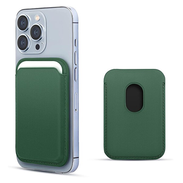 Microsonic Apple Iphone 14 Pro Max Leather Wallet Magsafe Yeşil