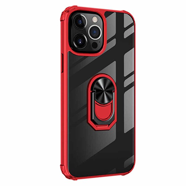 Microsonic Apple Iphone 13 Pro Kılıf Grande Clear Ring Holder Kırmızı
