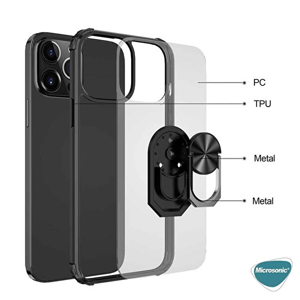 Microsonic Apple Iphone 13 Pro Kılıf Grande Clear Ring Holder Kırmızı
