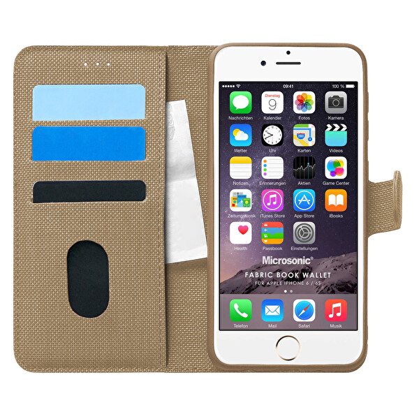 Microsonic Apple Iphone 6 Kılıf Fabric Book Wallet Gold