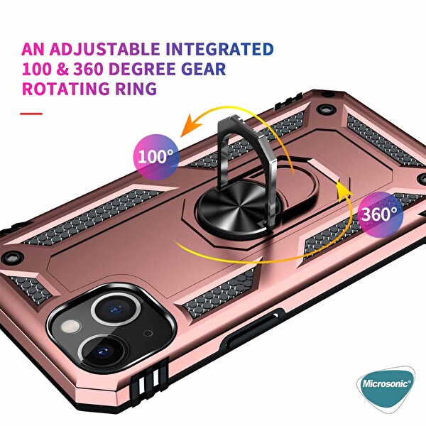 Microsonic Apple Iphone 13 Kılıf Military Ring Holder Siyah